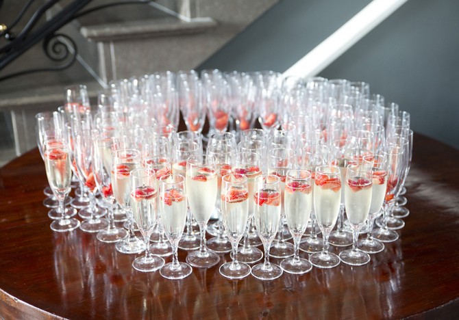 champagne glasses strawberry wedding